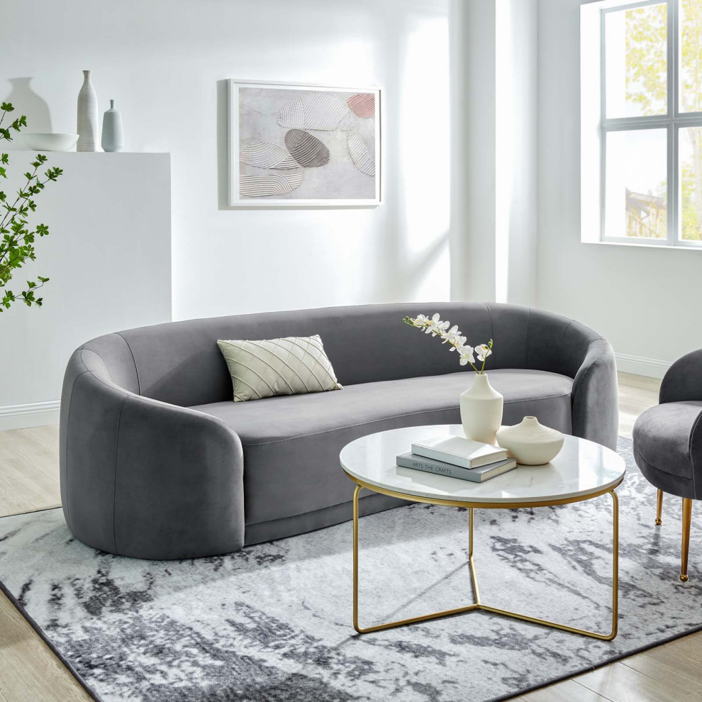 Contessa Performance Velvet Sofa  Gray   Transitional   Sofas   by Homesquare  Houzz