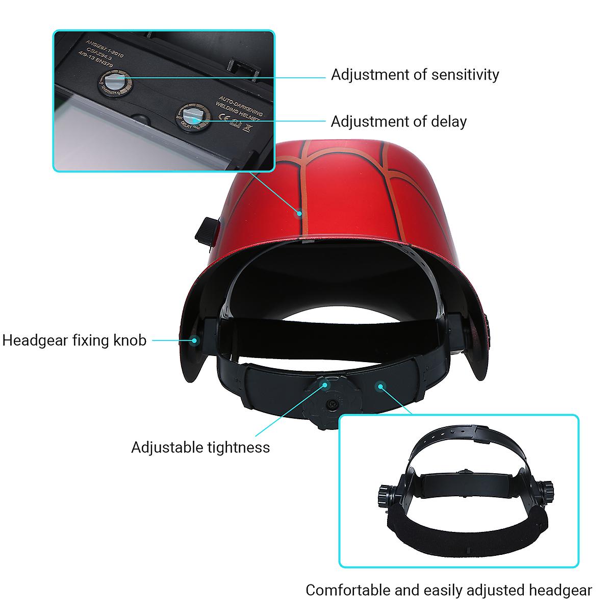 Welding Helmet Solar Powered Auto-darkening Protective Helmet Welding Mask Shield With Variable Shade Grind Mode No.277315