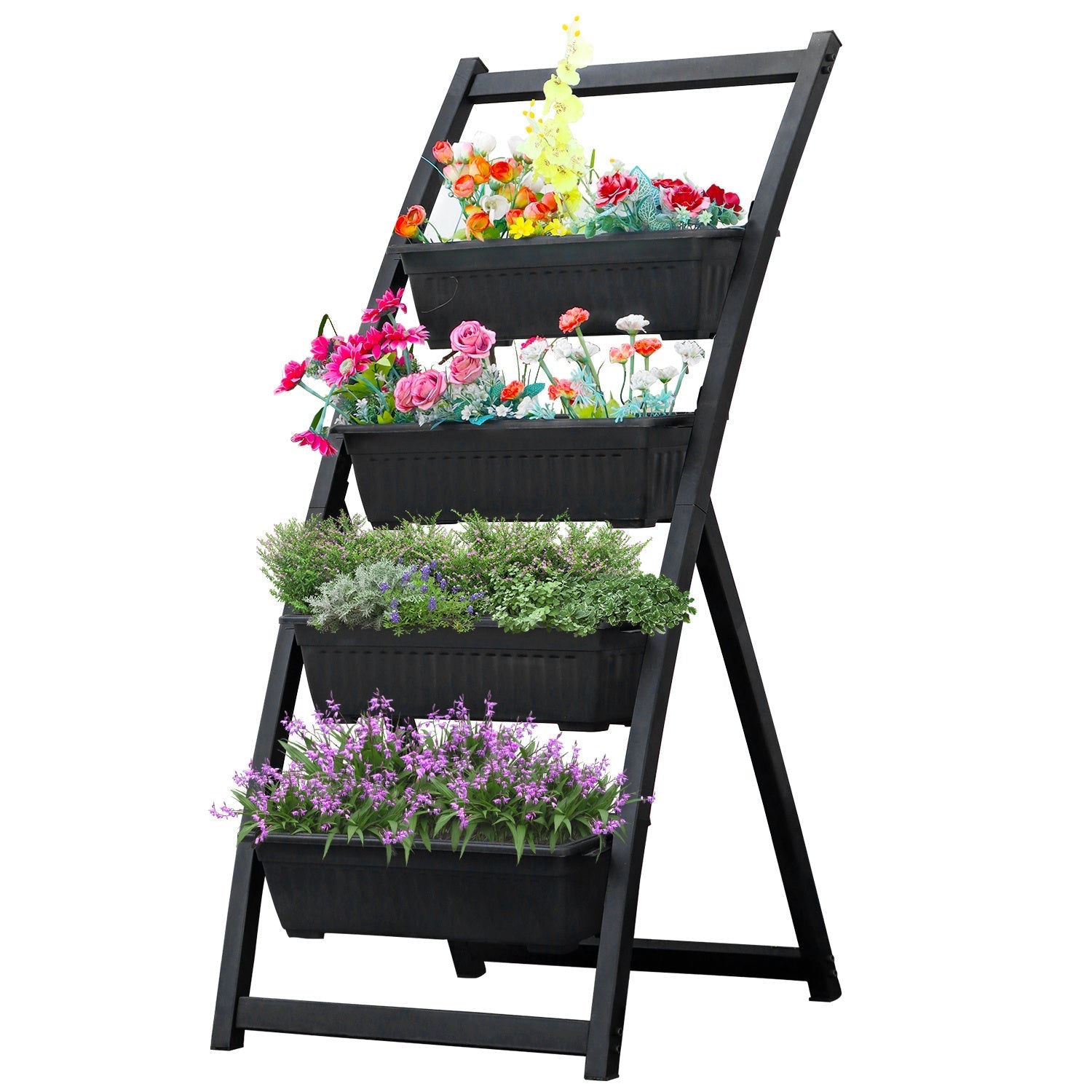 Vertical Elevated Planter with 4-Tiered Planter Boxes; Raised Garden Bed 4FT Self Watering Garden Pots for Plants Herb Vegetable Fruit