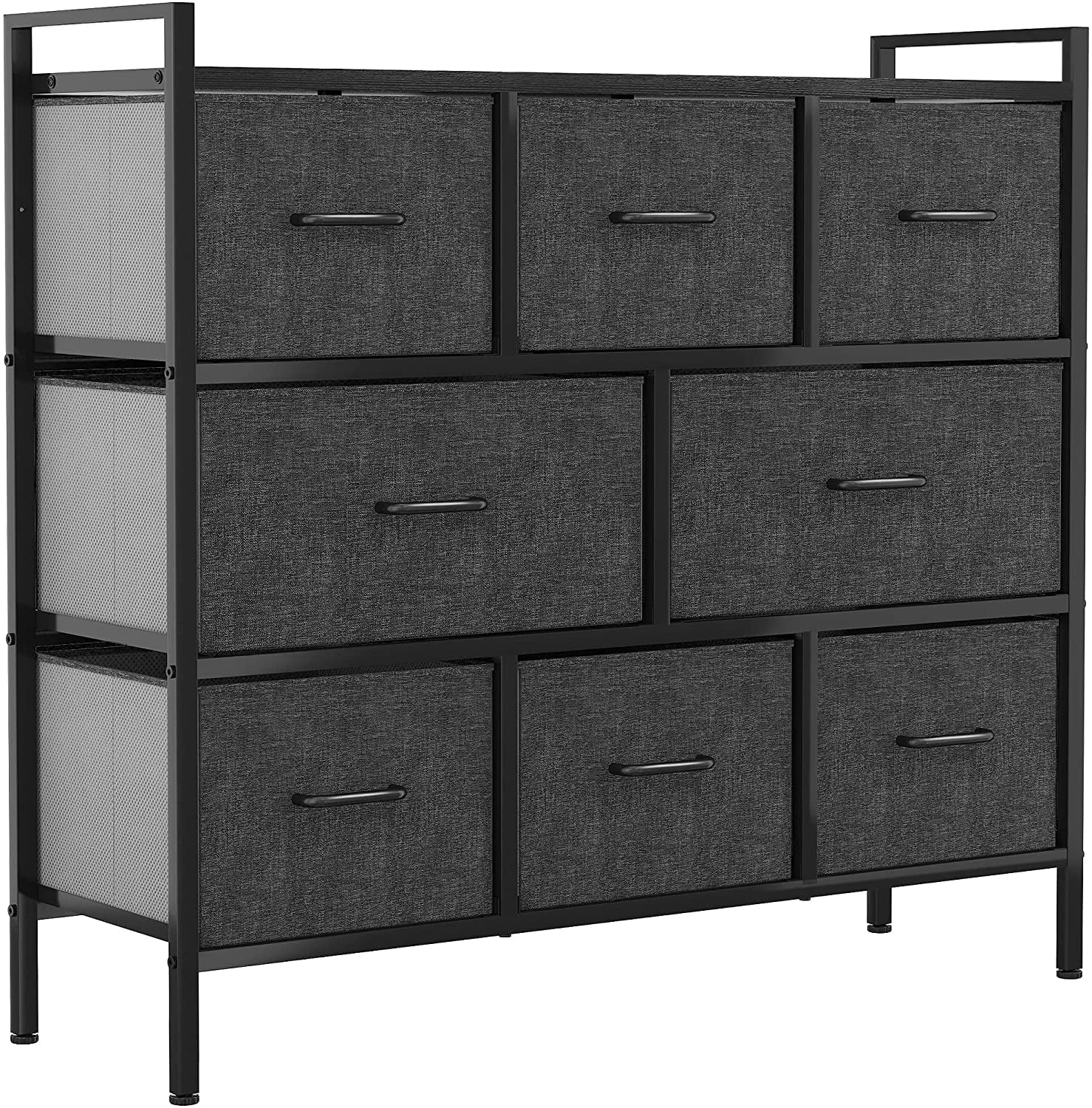 DWVO Fabric Dresser with 8 Drawers - Furniture Storage Tower Unit for Bedroom, Hallway, Closet, Office Organization, End Table Dresser - Steel Frame，Black Grey