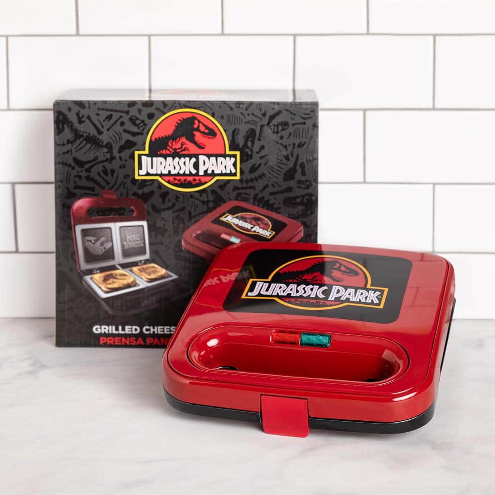 Uncanny Brands Red 900W Jurassic Park Grilled Grilled Cheese Sandwich Maker PP-JUR-JP