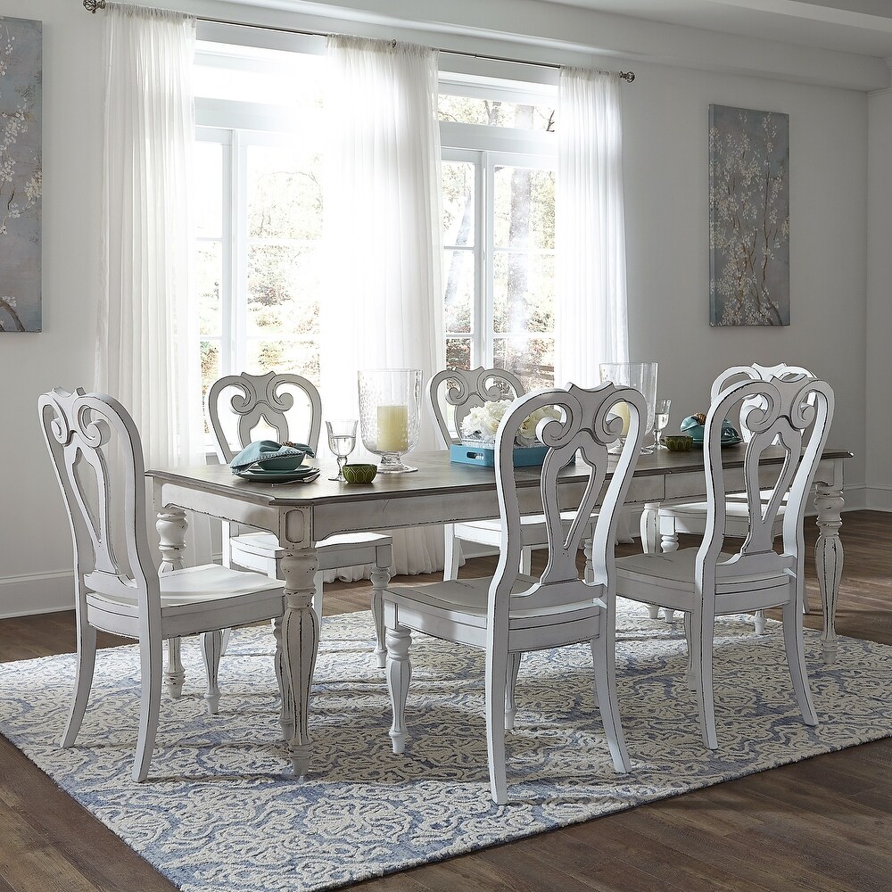 Magnolia Manor Antique White Weathered Bark Opt 7 Piece Rectangular Table Set