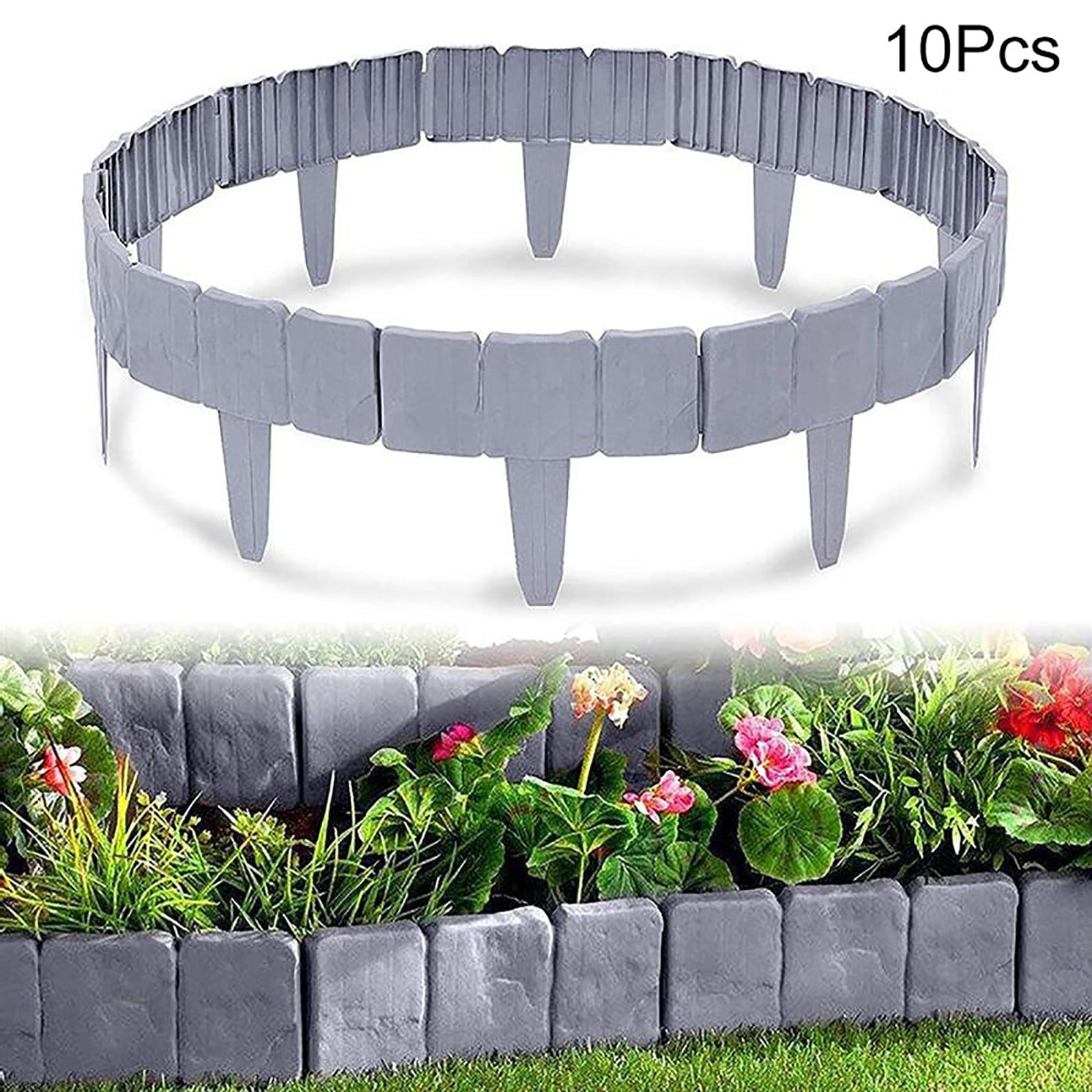 Garden Decorations Lawn Fence - Plastic Splicing Gray Lawn Fence Suitable For Flower Bed Or Garden Edge Gray