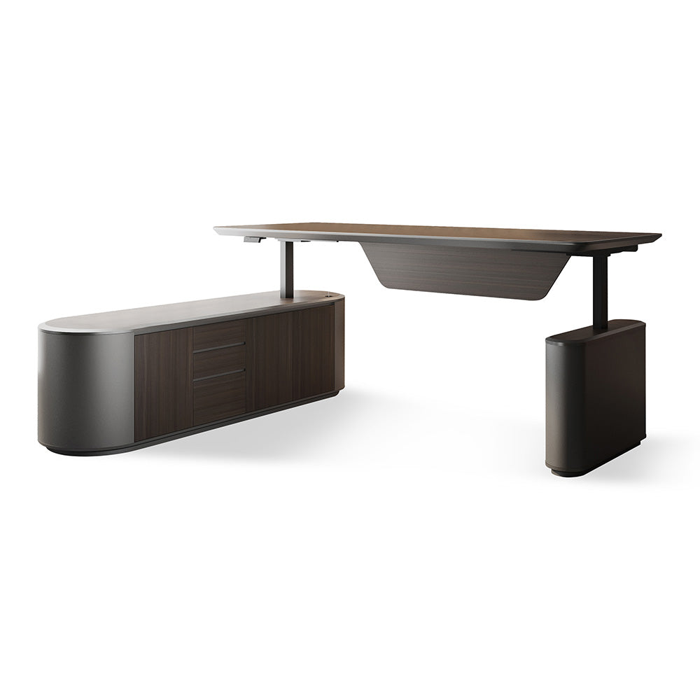 LUCA Sit & Stand Executive Desk with Electric Lift and Reversible Return 240cm - Hazelnut & Grey