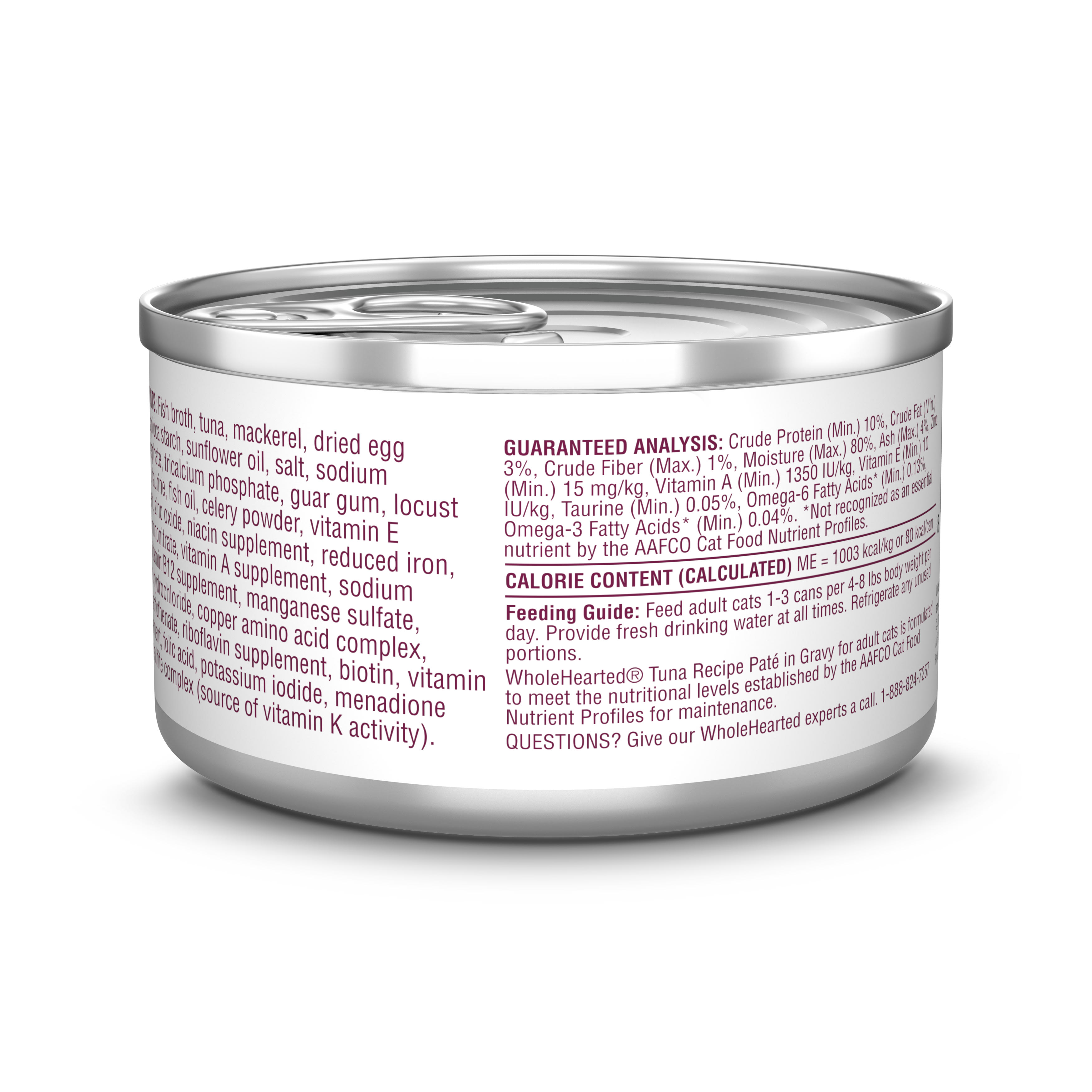 WholeHearted Grain Free Tuna Recipe Pate Adult Wet Cat Food， 2.8 oz.， Case of 12