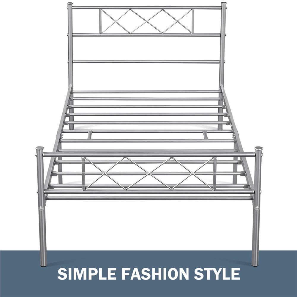 Easyfashion X-Design Metal Platform Twin Bed, Silver