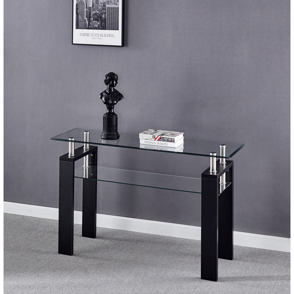 Console Table  Tempered Glass Top  Modern Foyer Area Table Foyer Sofa Table Narrow for Entryway  Living Room  Hallway   47.2\