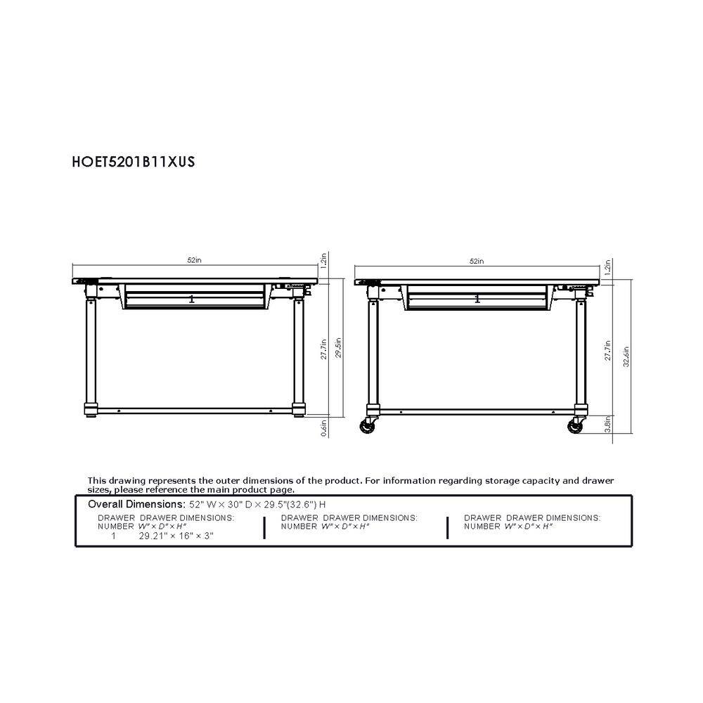 Husky 52 in.W x 30 in. D Steel 1-Drawer Power Adjustable Height Solid Wood Top Workbench Table in Black HOET5201B11XUS