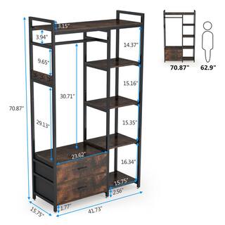 TRIBESIGNS WAY TO ORIGIN 47.2 in. W Freestanding Clothes Garment Rack with Shelves and 2 Drawers 5 Tier Rustic Brown Closet Organizer Wardrobe HD-GGF1546