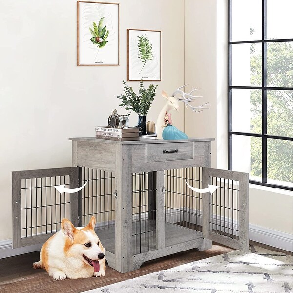 Furniture Dog Crates， Furniture Style Wood Dog Kennel End Table， Dog House Indoor Use， Chew-Proof