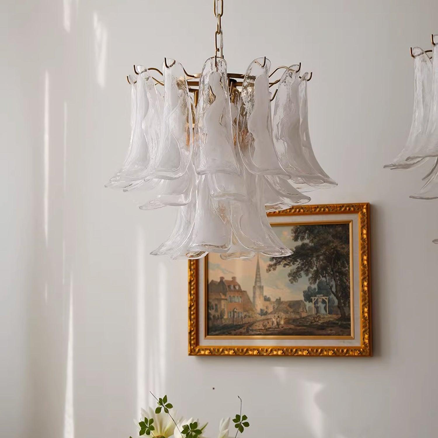 Glass Leaf Cascade Chandelier