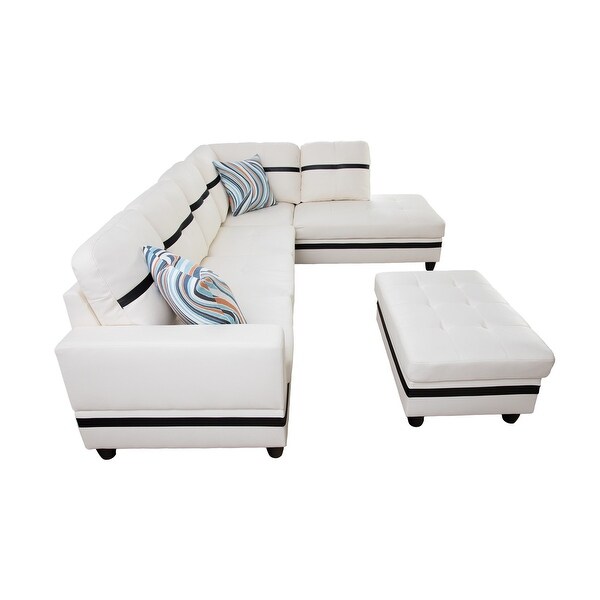 White Faux Leather Right-facing 3-piece Sectional Set