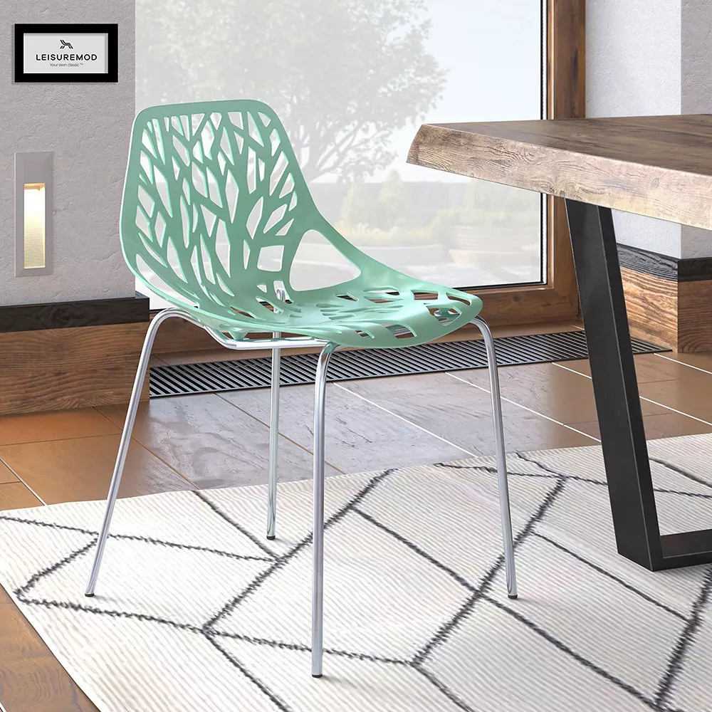 LeisureMod Modern Asbury Dining Chair with Chromed Legs - Mint