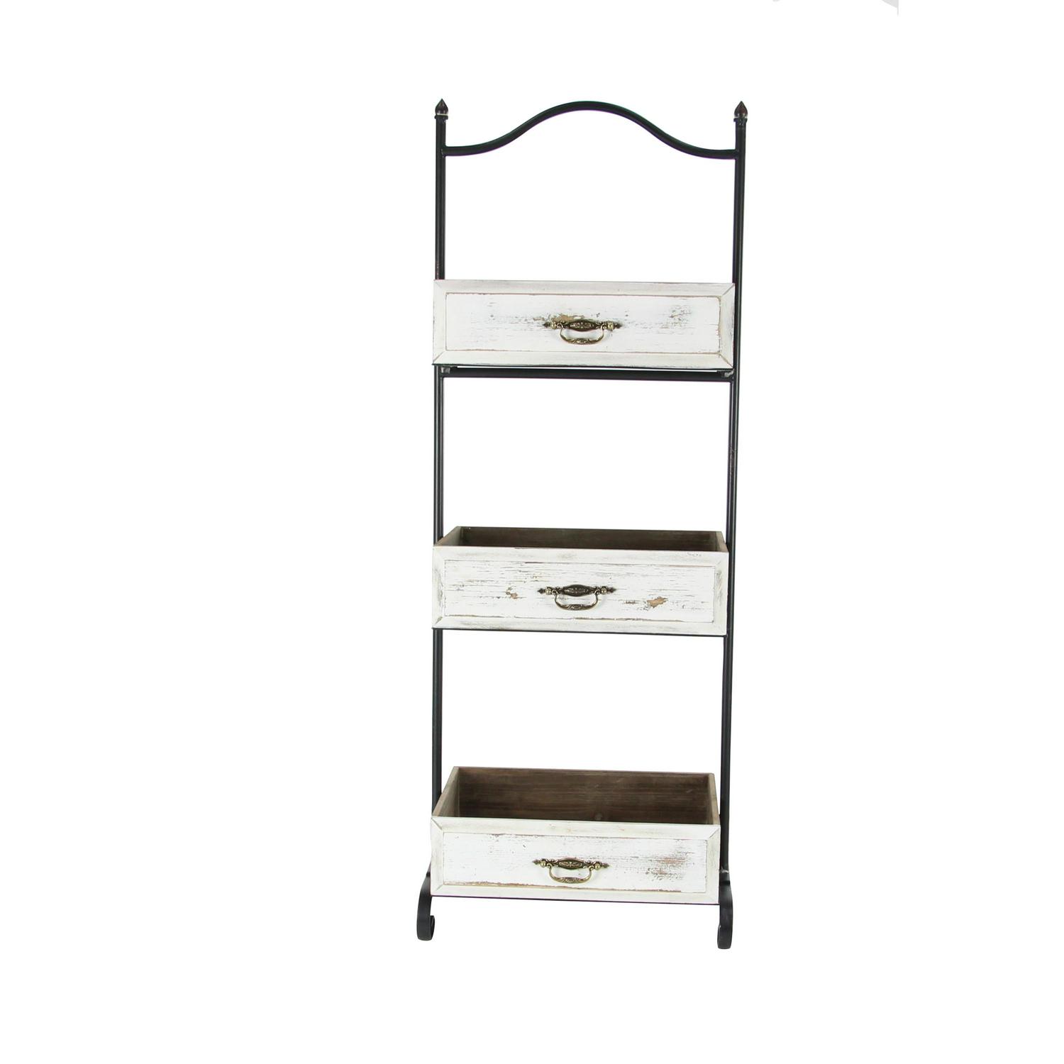 DecMode White Wood Farmhouse Storage Cart 49