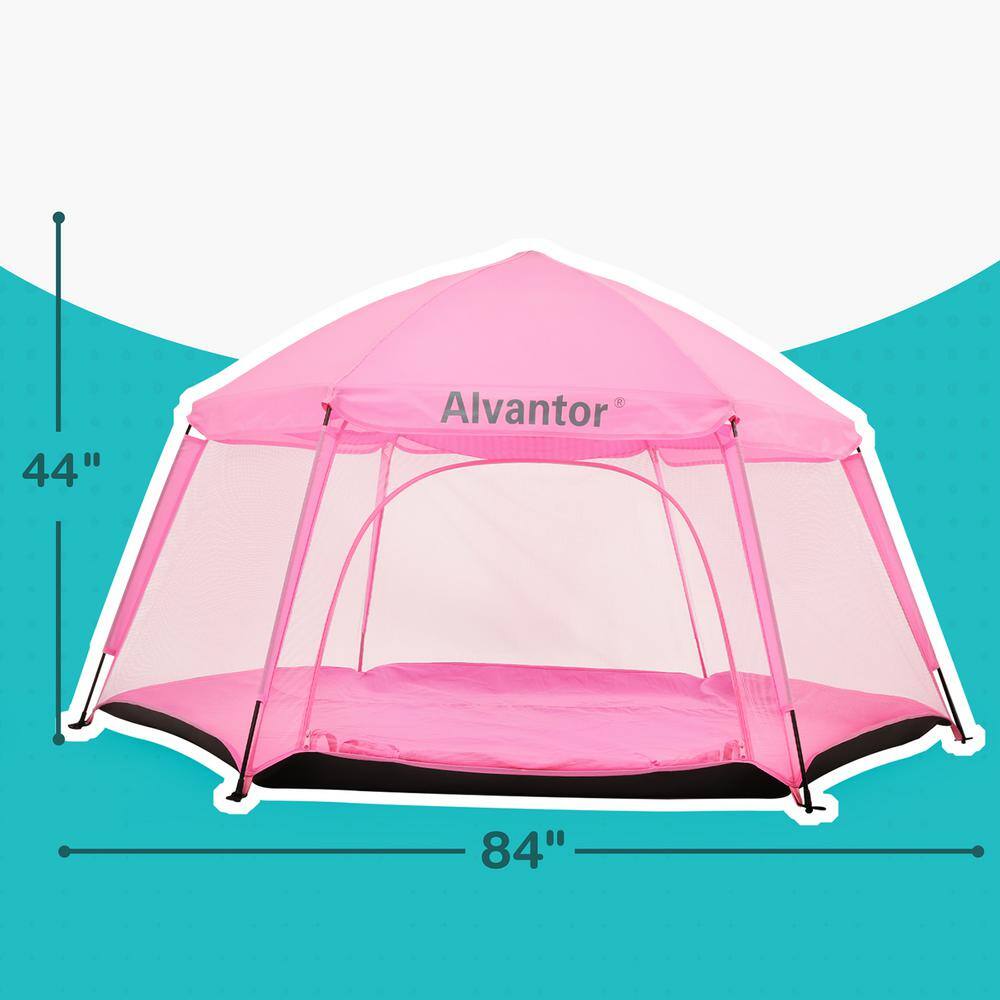 Alvantor 84 in. x 84 in. x 44 in. Pink Instant Pop Up Portable Play Yard Canopy Tent Kids Playpen Lightweight No Waterproof 8052