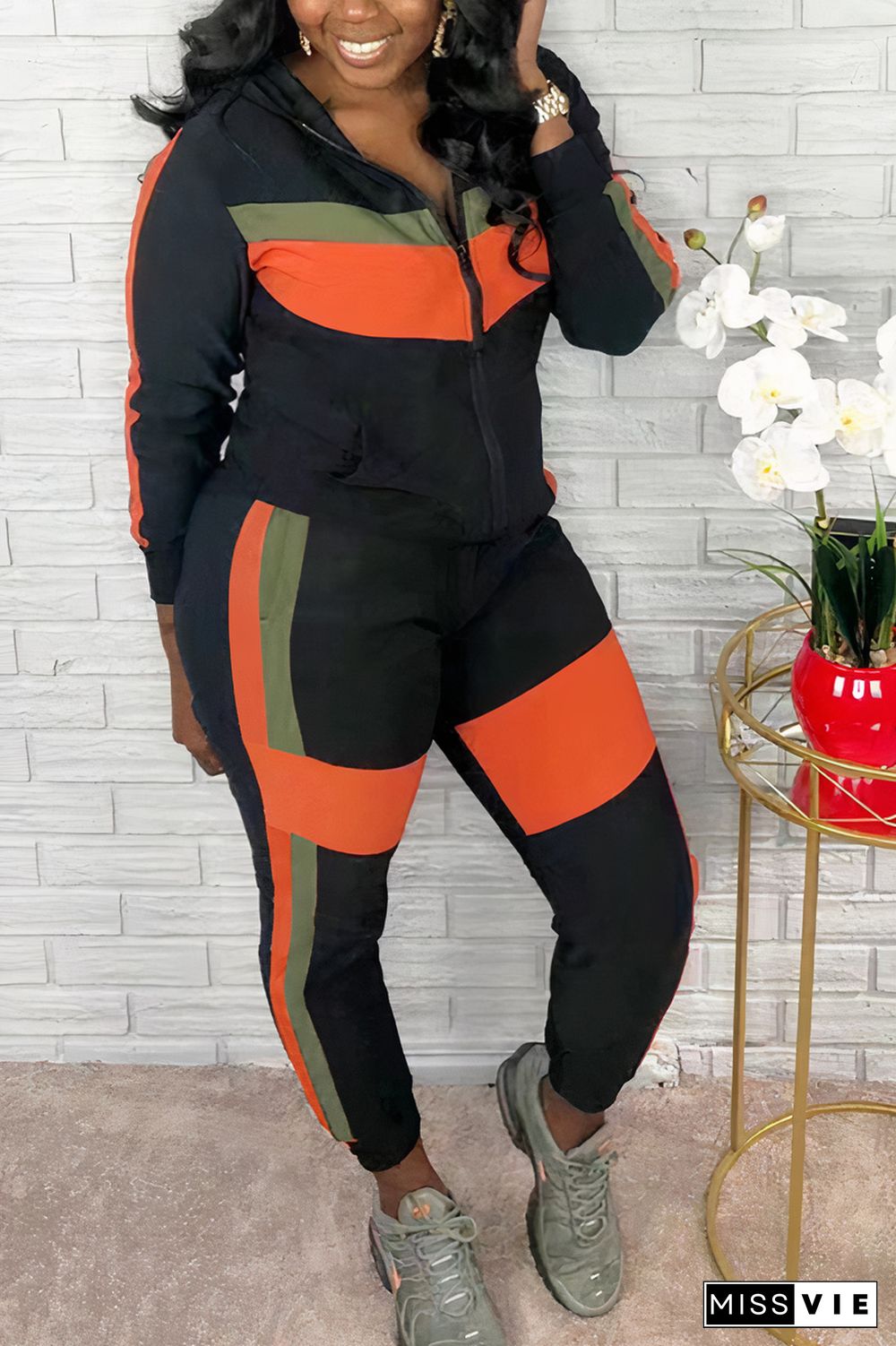 Colorblock Zip Up Hoodie & Pants Set