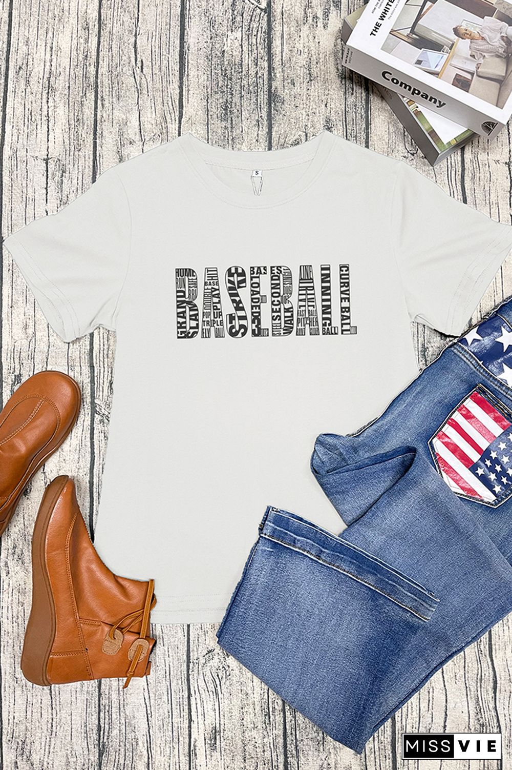 Baseball Word Art Graphic Tee Wholesale