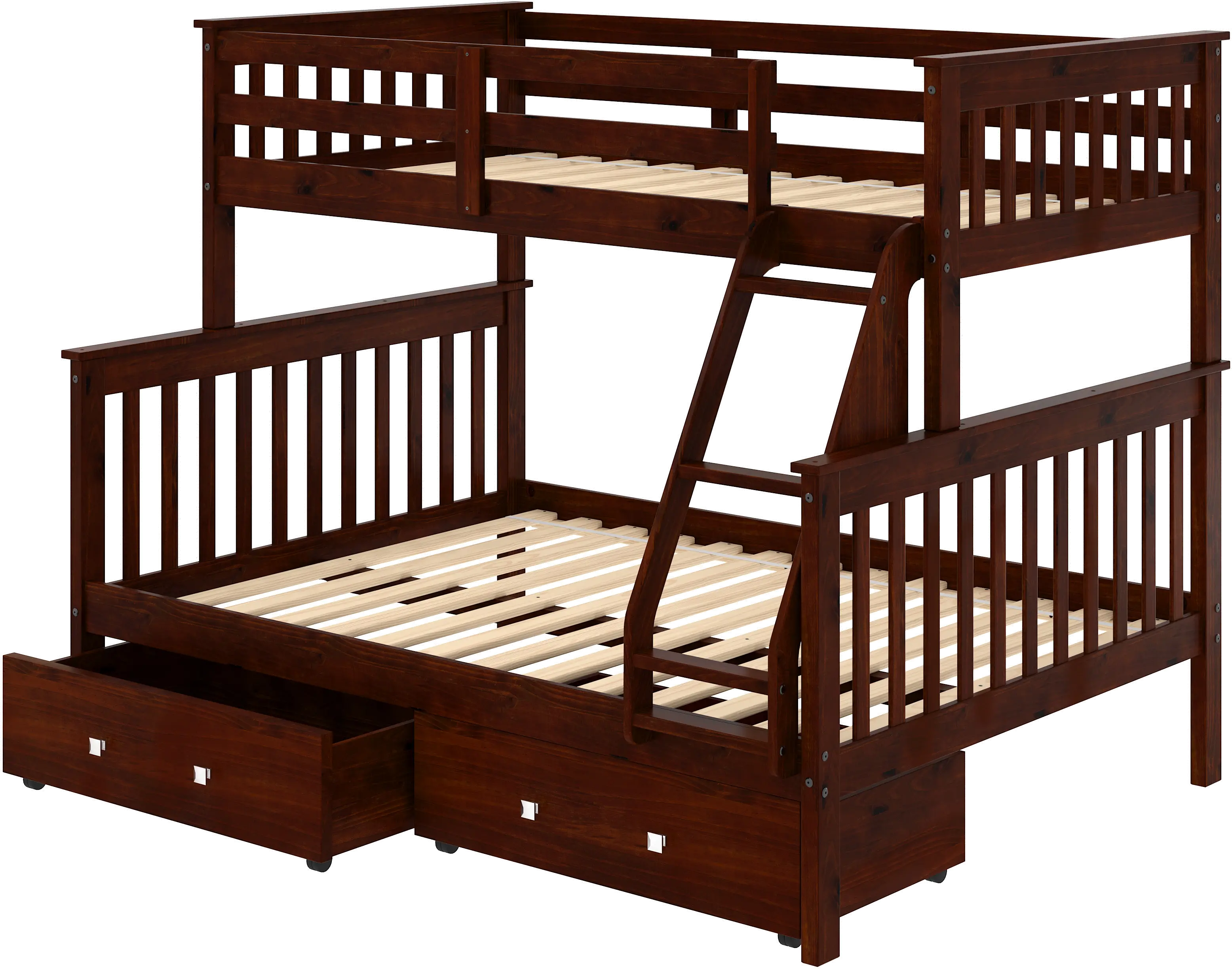 Dark Brown Twin-over-Full Bunk Bed with Storage - Craftsman