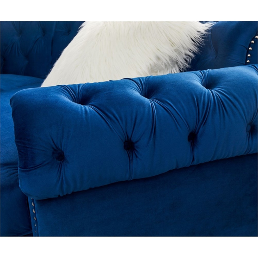 Legend Vansen 138.6 quotModern Velvet Sectional Sofa with Nailhead Trim in Blue   Contemporary   Sectional Sofas   by Homesquare  Houzz