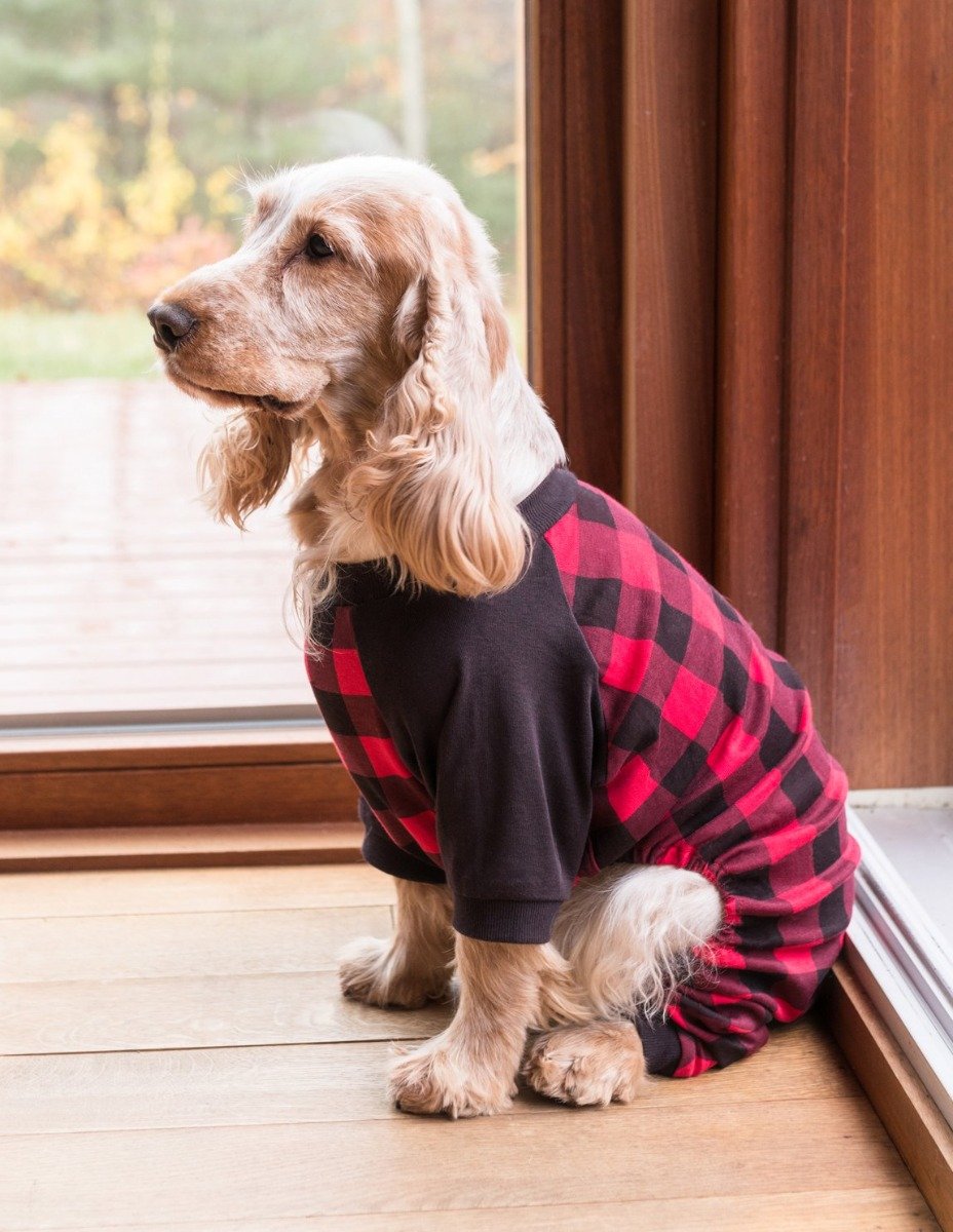 Leveret Dog Cotton Pajama Black and Red Plaid XXL