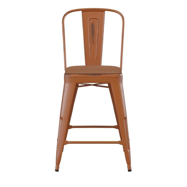 Flash Furniture Counter Height Stool with Teak Poly Resin Wood Seat - 17.75