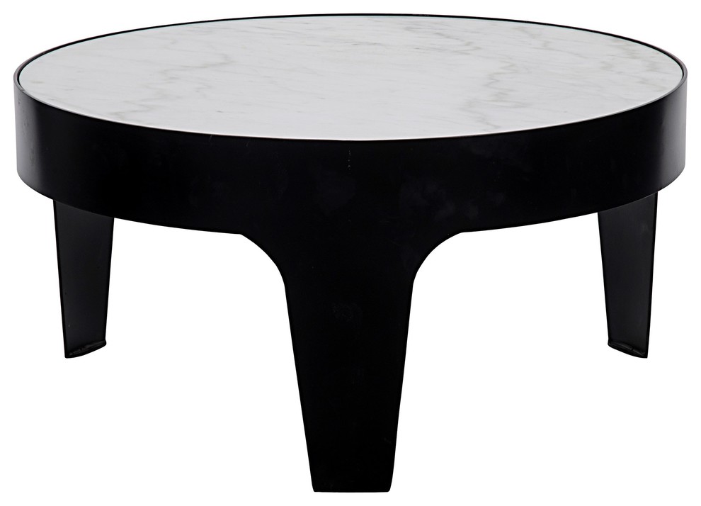 NOIR Furniture  Cylinder Round Coffee Table  Black Metal with Quartz Top   Contemporary   Coffee Tables   by Kathy Kuo Home  Houzz