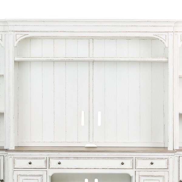 Magnolia Manor Antique White Entertainment Center with Piers