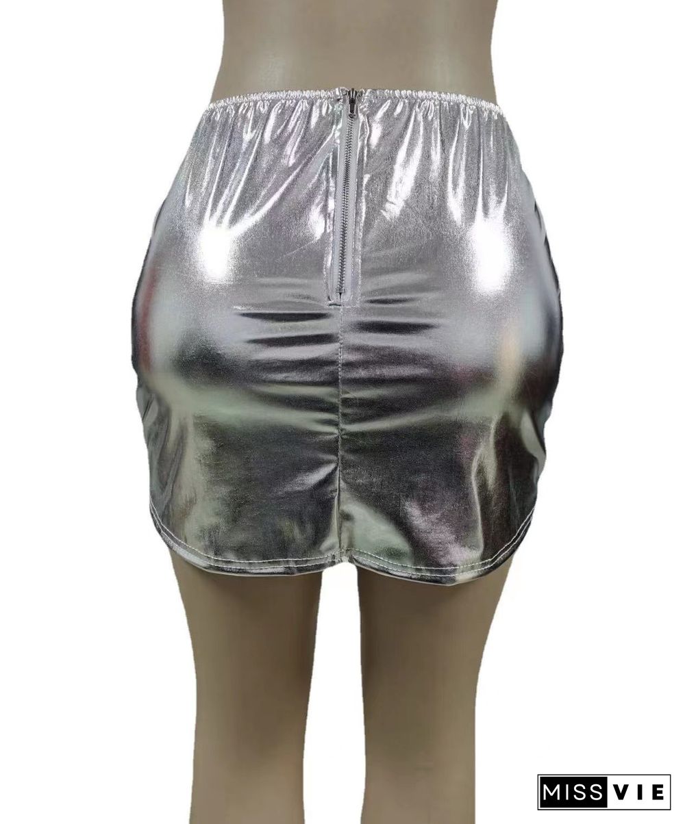 Streetwear Zipper Glossy Cotton-filled Skirts