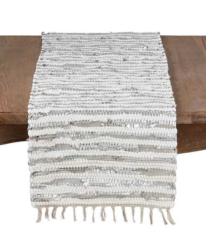 Saro Lifestyle Leather and Cotton Woven Chindi Table Runner