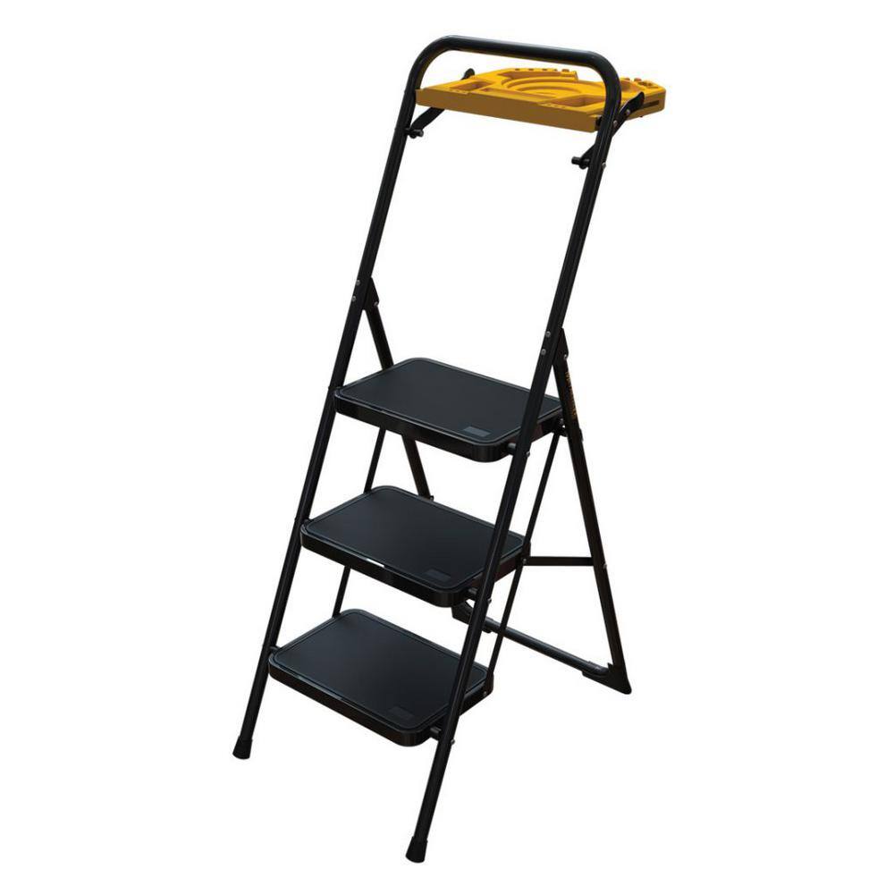 MetalTech 3-Step Pro Steel Step Stool with Utility Tray 300 lbs. Load Capacity Type IA Duty Rating E-SLC3TYW