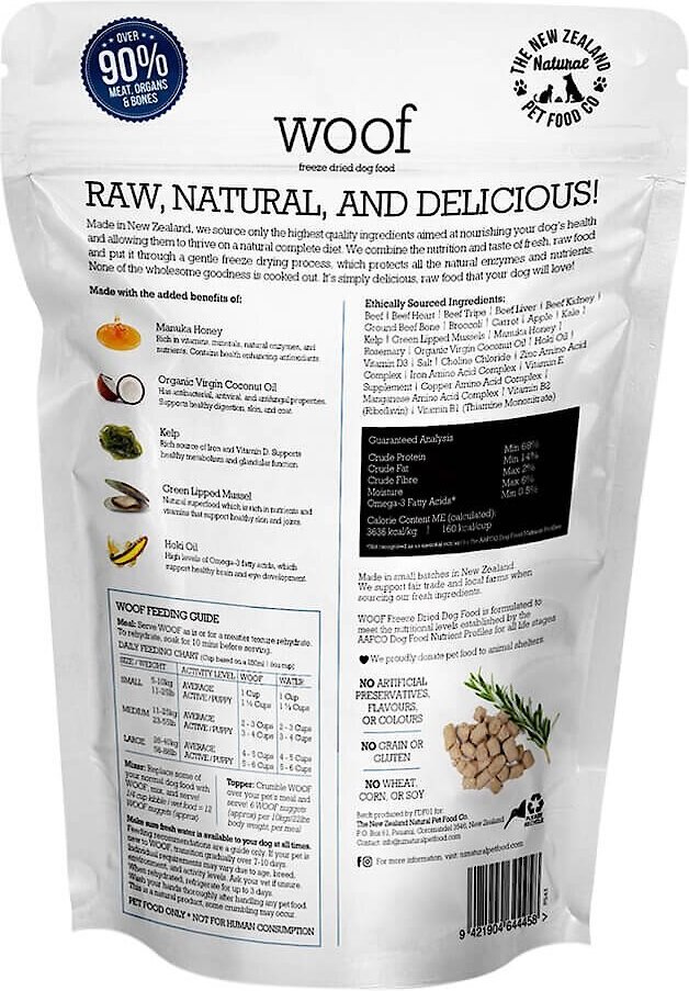 The New Zealand Natural Pet Food Co. Woof Beef Recipe Grain-Free Freeze-Dried Dog Food