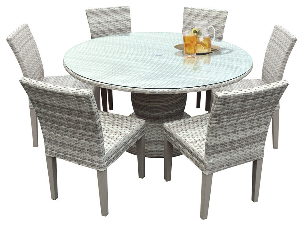 TK Classics Fairmont 7 Piece 60 quotRound Glass Top Patio Dining Set   Tropical   Outdoor Dining Sets   by Design Furnishings  Houzz