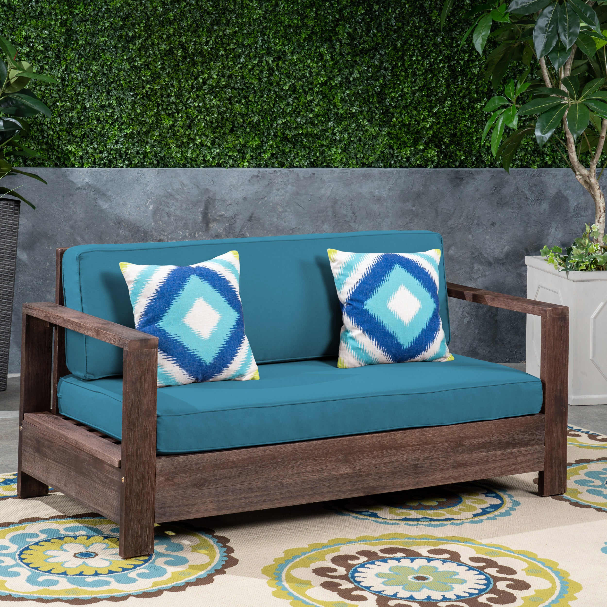 Lily Outdoor Acacia Wood Loveseat