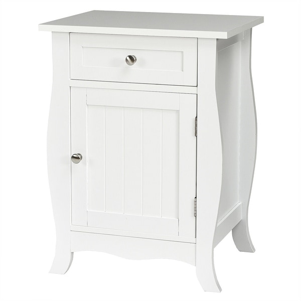 Gymax Accent End Table with Drawer Storage Cabinet Wooden Nightstand - 17.5'' x 14'' x 23.5''