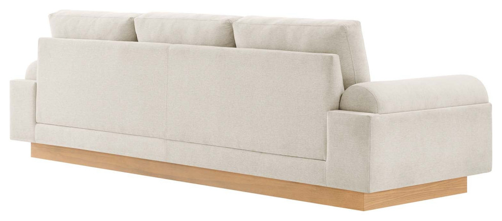 Modern Fabric Sofa with Wooden Plinth Base  Bolster Couch Ivory Fabric   Transitional   Sofas   by mod space furniture  Houzz