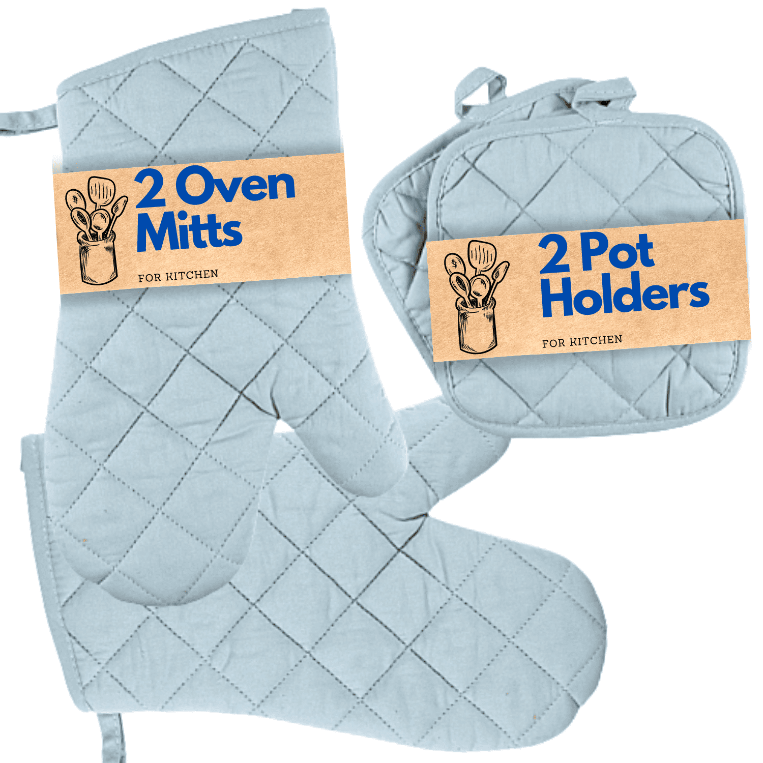 Pot Holders and Oven Mitts - Pack of 4 Pot holder - Soft Teal - Potholders for kitchen and Oven Mitts