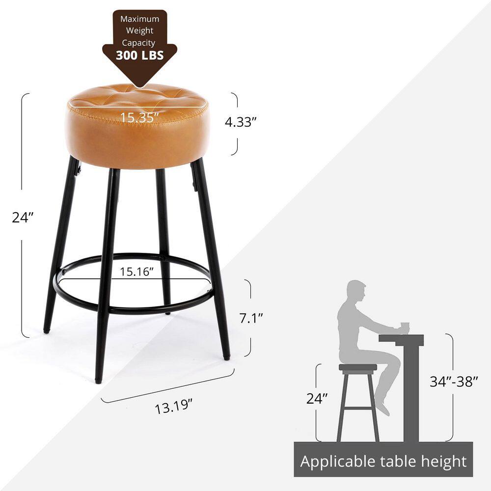 LUE BONA 24 in. Whiskey Brown Backless Faux Leather Counter Height Bar Stools with Metal Frame (Set of 4) LB22CH0004-100