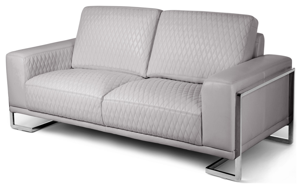 Mia Bella Gianna Leather Loveseat  Light Gray/Steel   Contemporary   Loveseats   by HedgeApple  Houzz