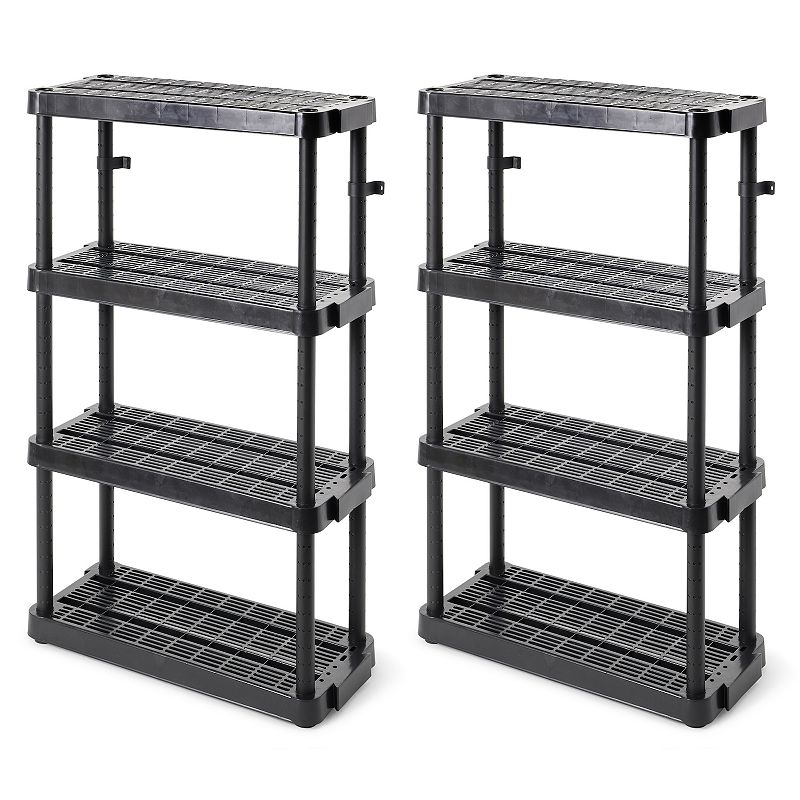 Gracious Living Medium Duty 4 Tier Ventilated Shelving Units， Black (2 Pack)