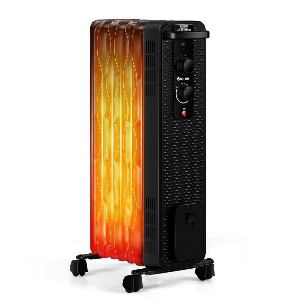 Costway 1500-Watt Electric Oil-Filled Radiant Space Heater with Adjustable Thermostat EP24918US-BK