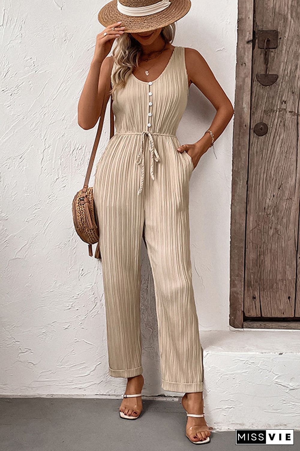 Ribbed Knitting Sleeveless Jumpsuit