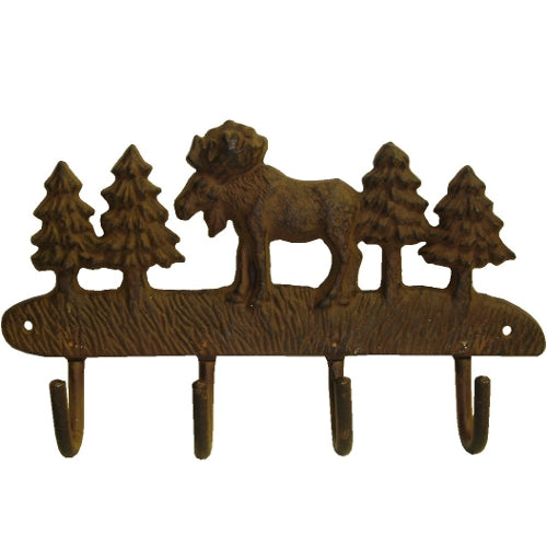 Moose In Woods Cast Iron Hanging Hook Rack for Coats