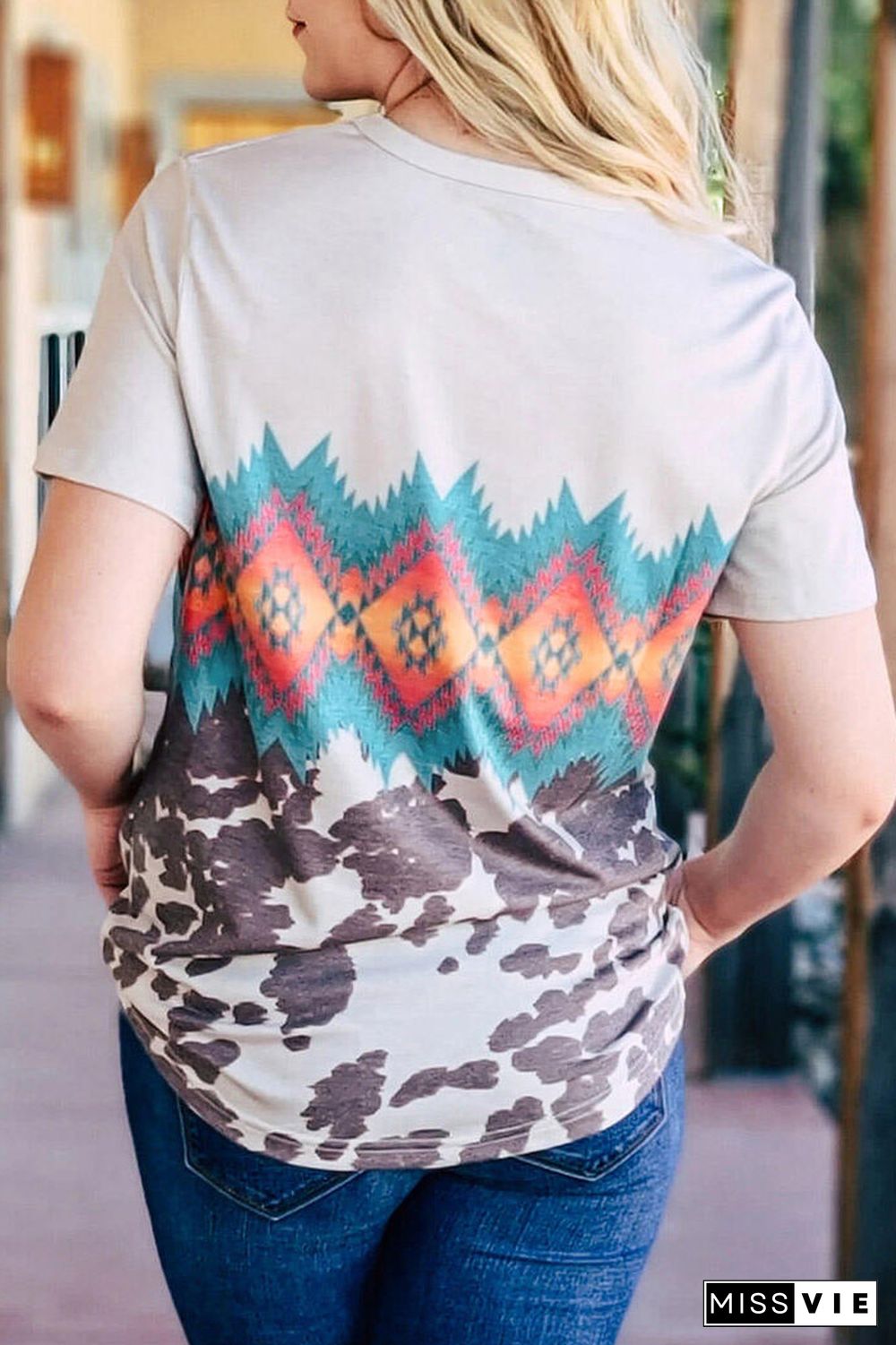 Multi-color Aztec Geometric Print T-shirt