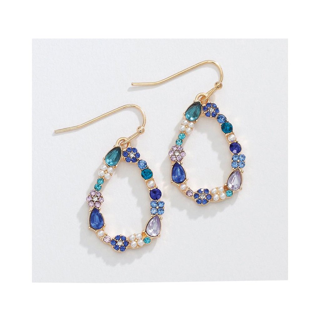 Periwinkle by Barlow   Blue Drops with Floral Crystal Inlay - Earrings