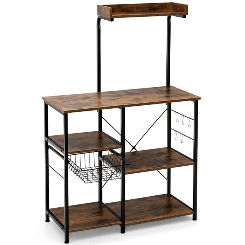 Hivago 4-tier Kitchen Baker's Rack with Basket and 5 Hooks