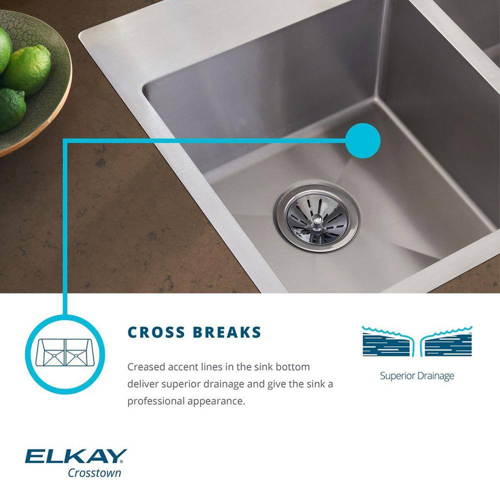 Elkay Crosstown Drop-InUndermount Stainless Steel 33 in. 2-Hole Double Bowl Kitchen Sink with Bottom Grids HDDB332292F