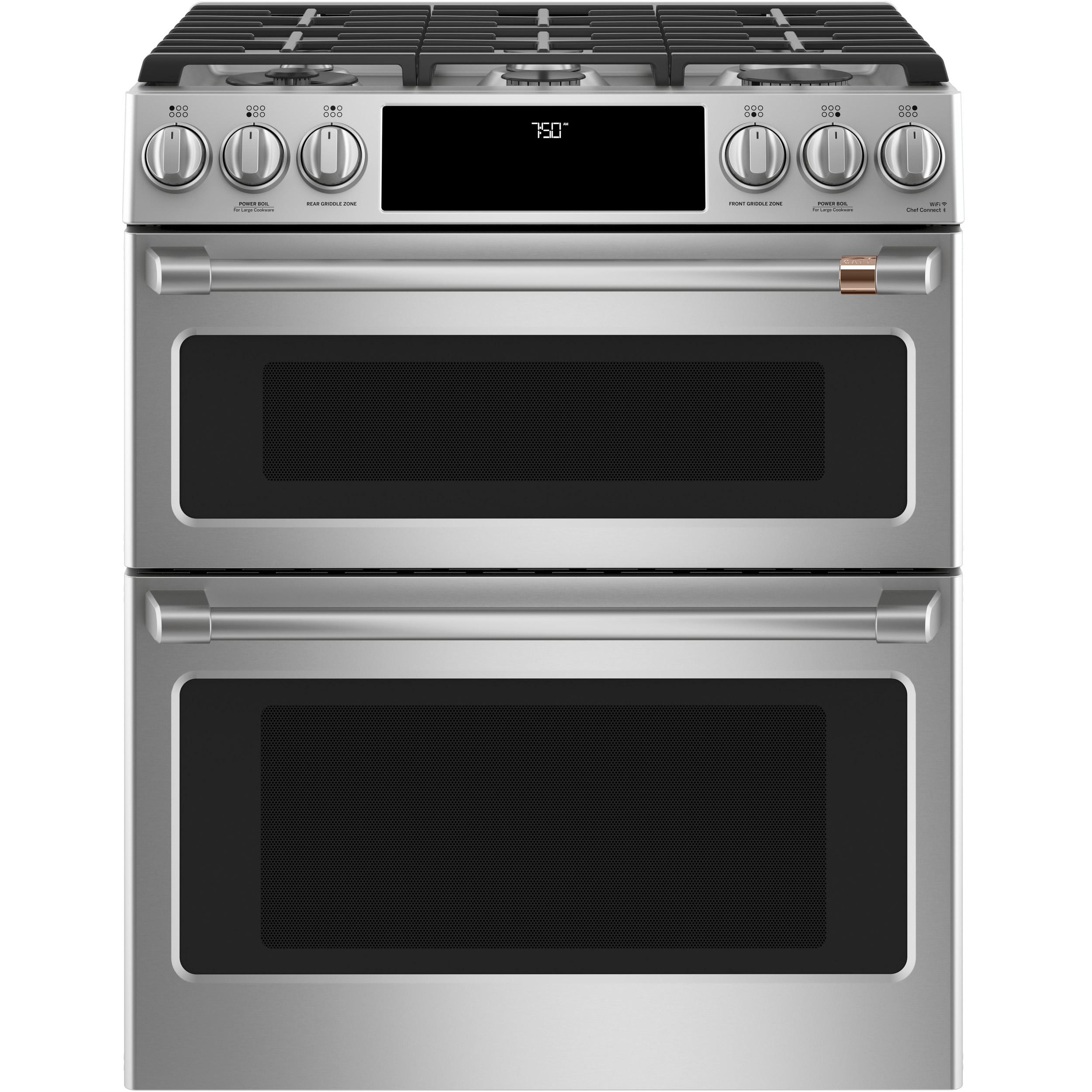 Café 30-inch Slide-in Gas Double Oven Range with Convection Technology CGS750P2MS1