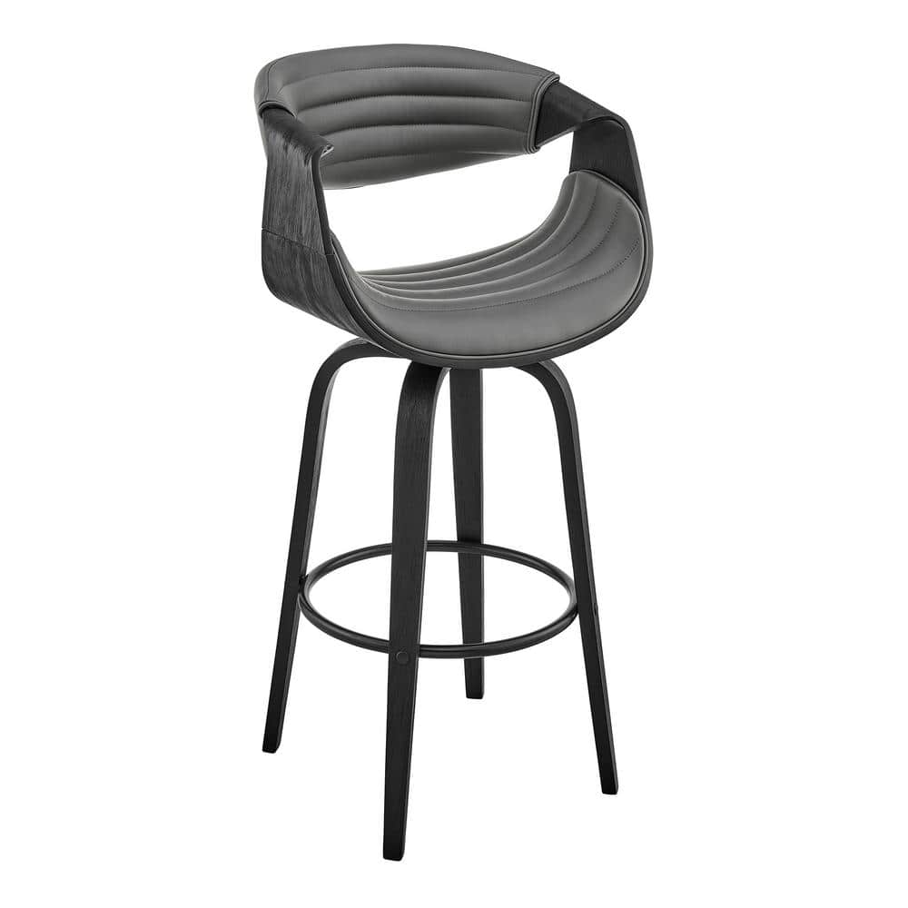 Armen Living Arya 30 in. Bar Height High Back Swivel Bar Stool in Grey Faux Leather and Black Wood LCAYBABLGR30