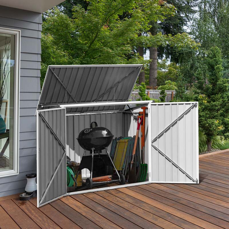 6 x 3 FT Horizontal Metal Storage Shed Outdoor Garbage Bin Enclosure, Multi-function Storage Cabinet for Garden Yard