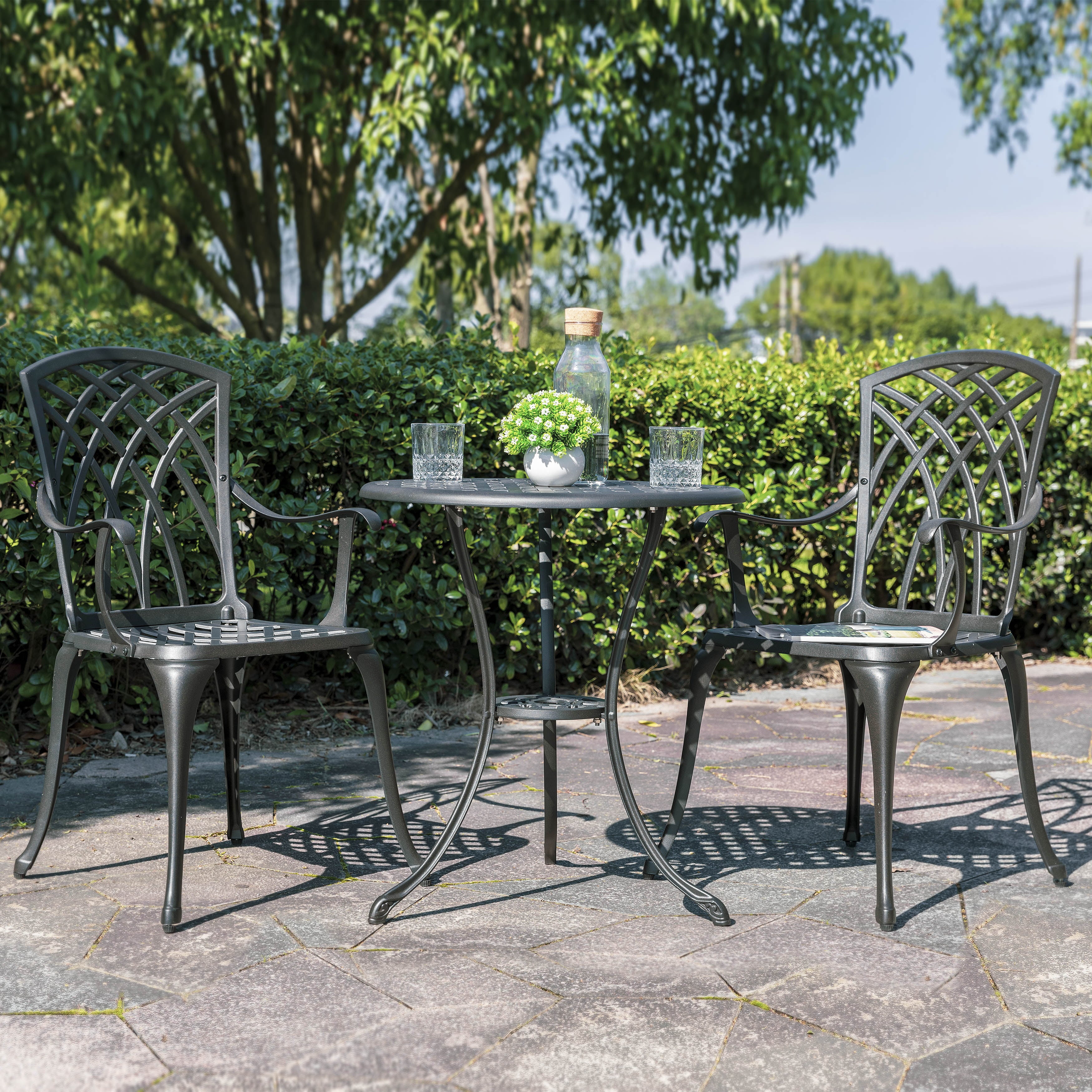 Nuu Garden 3 Piece Patio Bistro Sets Cast Aluminum Bistro Table Set Outdoor, Black with Golden Powder